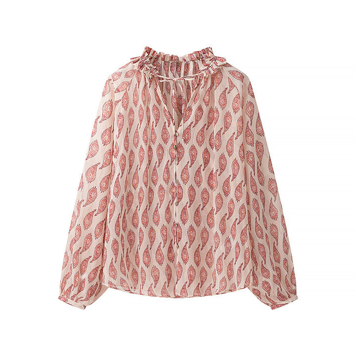Women's chiffon blouse with ruffle collar and paisley print Mune Fashion