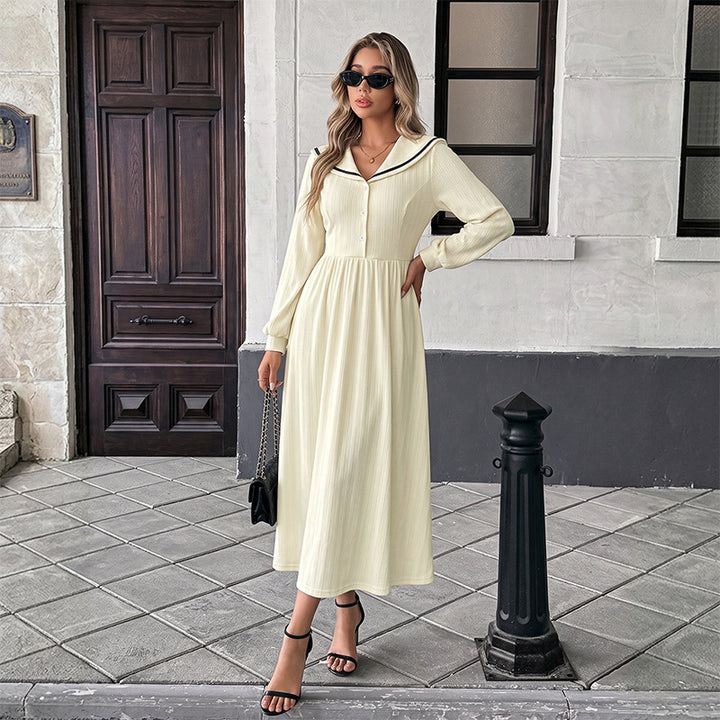 Women’s midi dress with sailor collar, gathered waist and button placket Mune Fashion