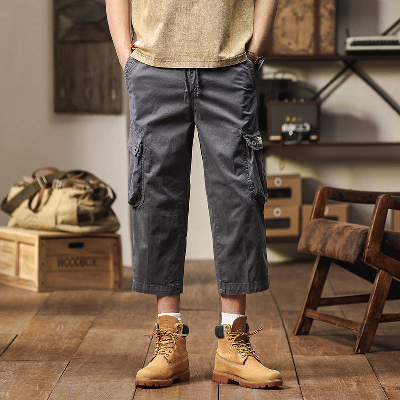 Herren Kurz geschnittene Utility-Cargohose mit Tunnelzugbund, Mehrfach‑Cargotaschen und verkürzter Beinlänge Mune Fashion