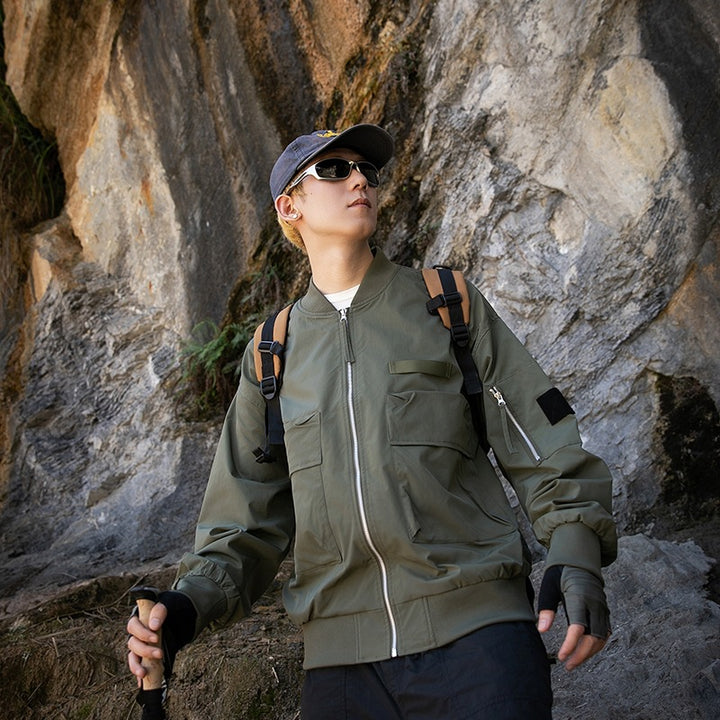 Women's Oversize Multifunctional Field Bomber Jacket with Cargo Pockets & Ribbed Cuffs Mune Fashion
