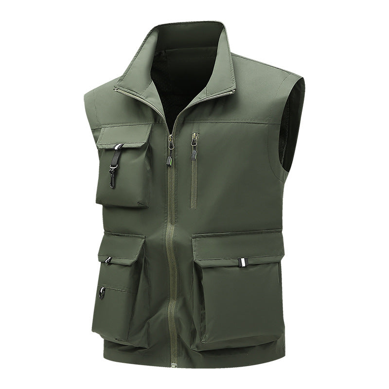 Men's Multifunctional Outdoor Utility Vest with Multiple Cargo Pockets and Stand Collar Mune Fashion