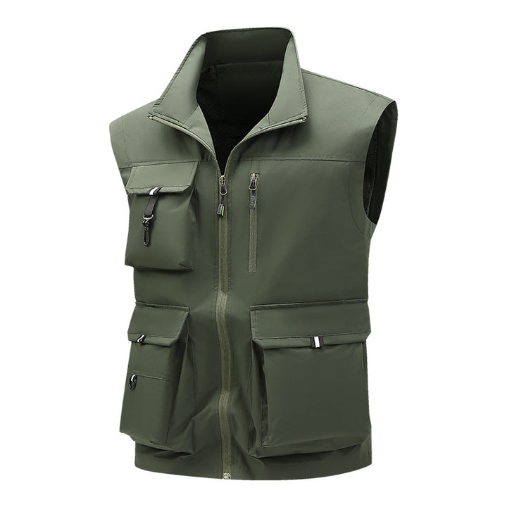 Men's Multifunctional Outdoor Utility Vest with Multiple Cargo Pockets and Stand Collar Mune Fashion