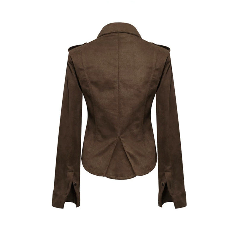 Ladies Military Velvet-Look Jacket with Epaulettes and Decorative Straps Mune Fashion