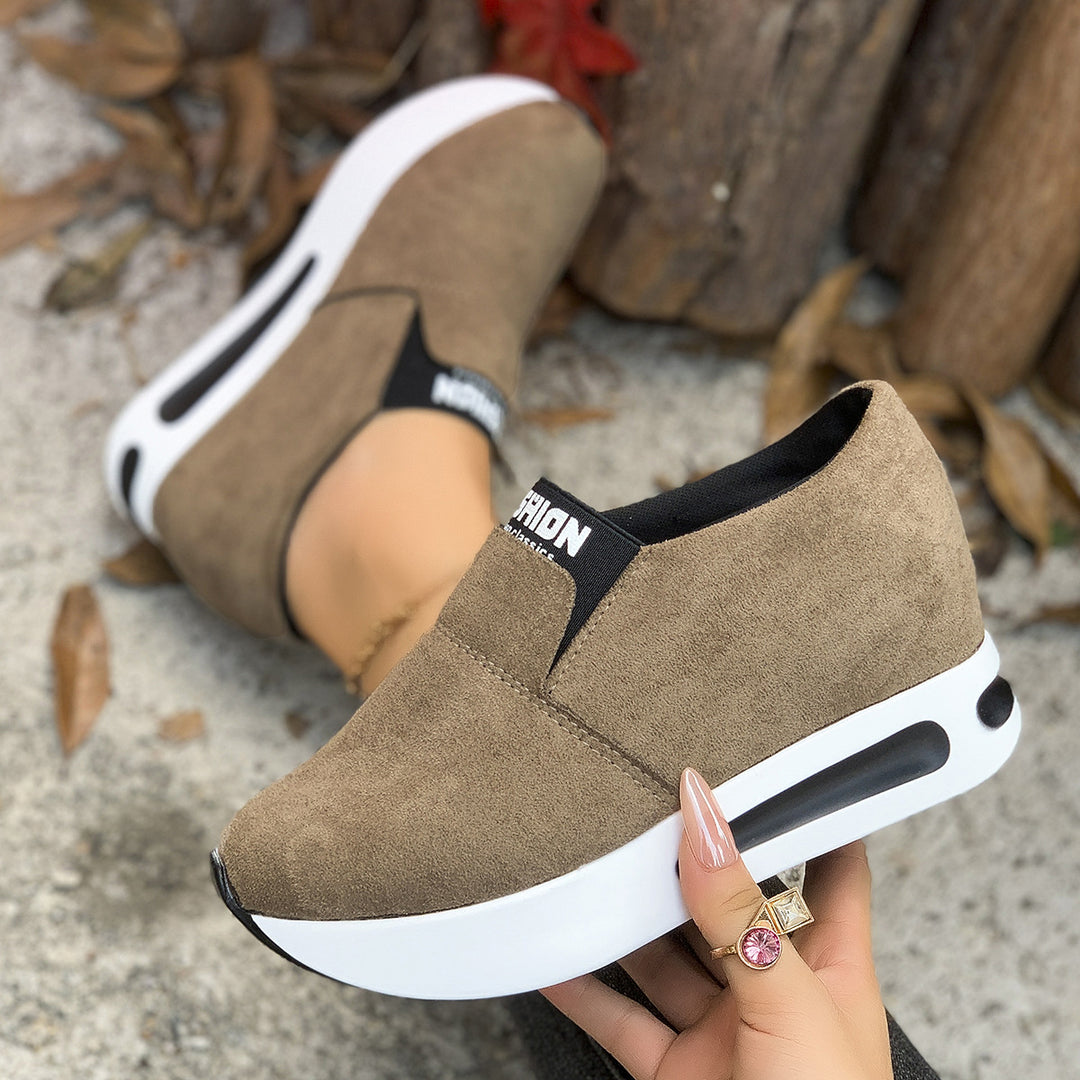 Women Slip-On Wedge Sneaker with hidden wedge, micro suede upper material and side air chamber Mune Fashion