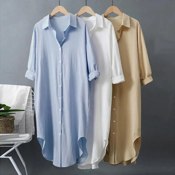 Women's Oversized Blouse Shirt In Casual Cut with Button Placket Mune