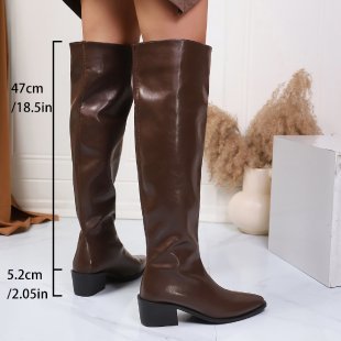 Women's knee-high boots with pointed toe and mid-high block heel Mune Fashion