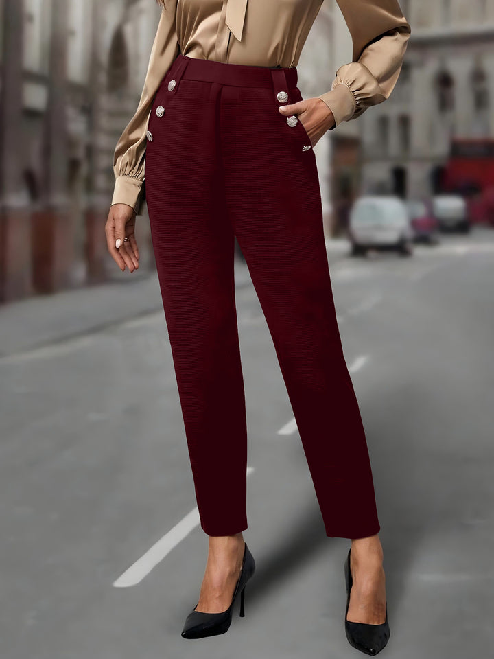 Women High-Waisted Suit Pants with Decorative Buttons Drune