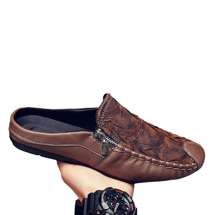 Men's leather moccasin slipper with side zipper and padded insole Mune Fashion