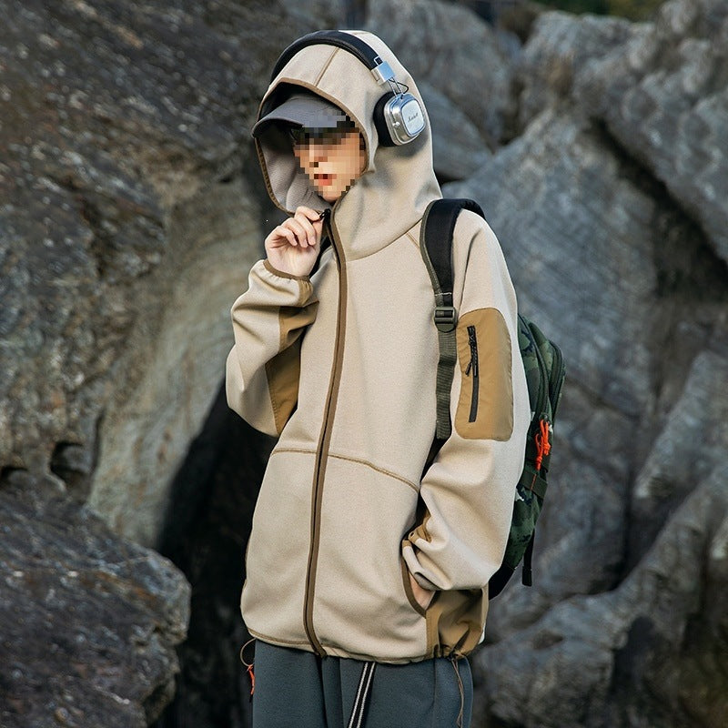 Men's Oversize Outdoor Fleece Jacket with Hood, Sleeve Zipper Pocket & Drawstring Mune Fashion