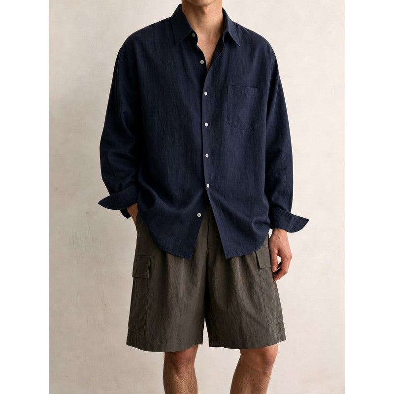 Men's Lightweight Linen-Cotton Shirt with Chest Pocket and Relaxed Fit Mune Fashion