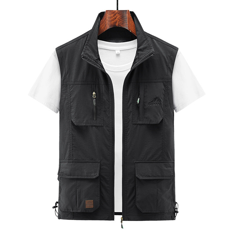 Men's Lightweight Utility Vest with Stand-Up Collar, Zipper Front and Multiple Zip Pockets Mune Fashion