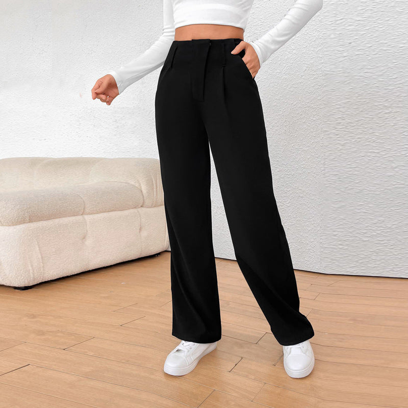 Women's Wide High-Waist Fabric Trousers with Creases and Pleats