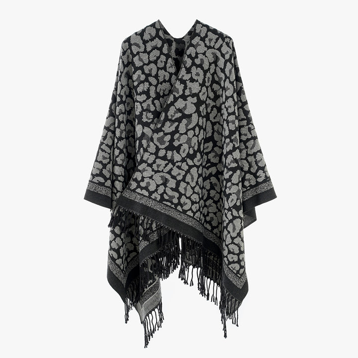 Women's chunky woven overlay in denim look with tonal animal jacquard and fringed hem Mune Fashion
