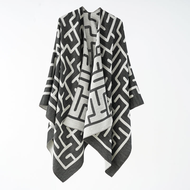 Women's Reversible Jacquard Cape Poncho in Oversize with Graphic Allover Pattern Mune Fashion