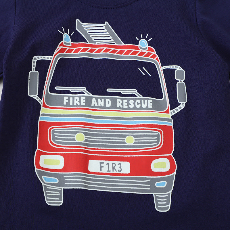 Boys Long Sleeve Shirt with Bright Firefighter Motif Mune Fashion