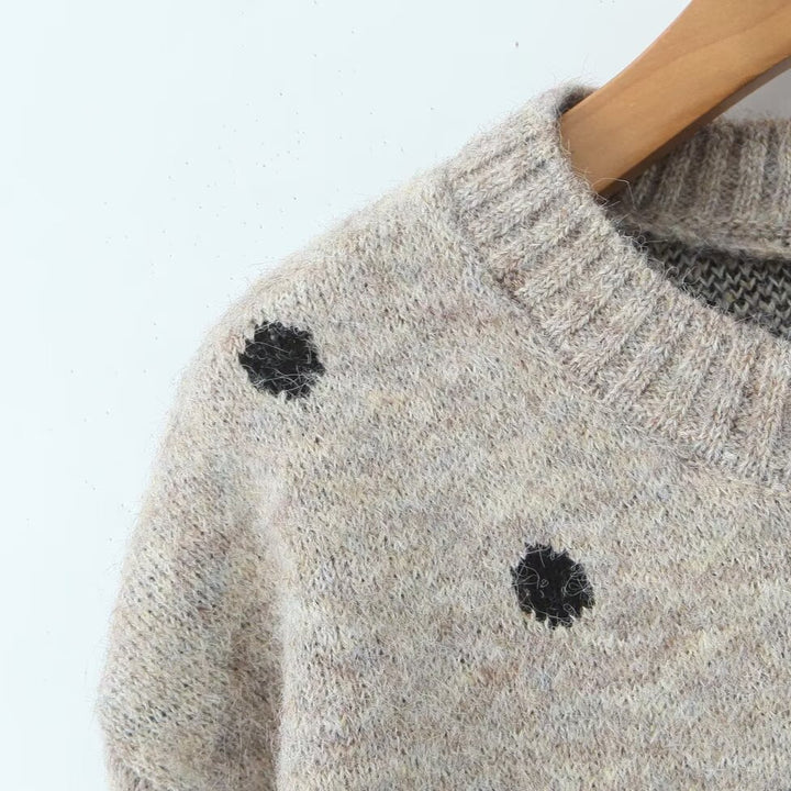 Women's Polka Dot Oversized Knit Sweater with Round Neck