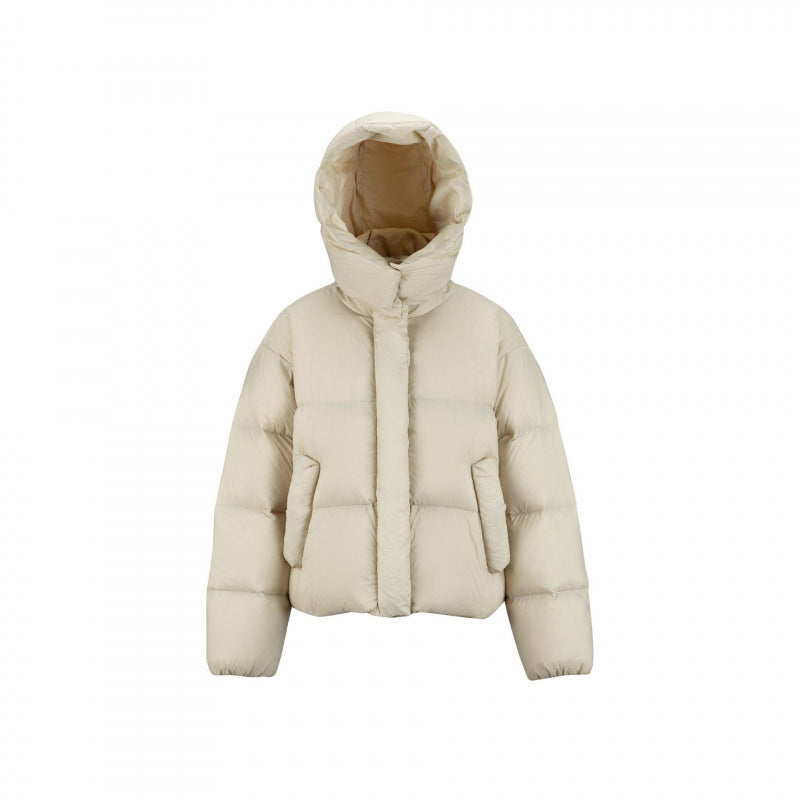 Women's Short Padded Crop Quilted Jacket with Volume Hood and Concealed Snap Placket Mune Fashion