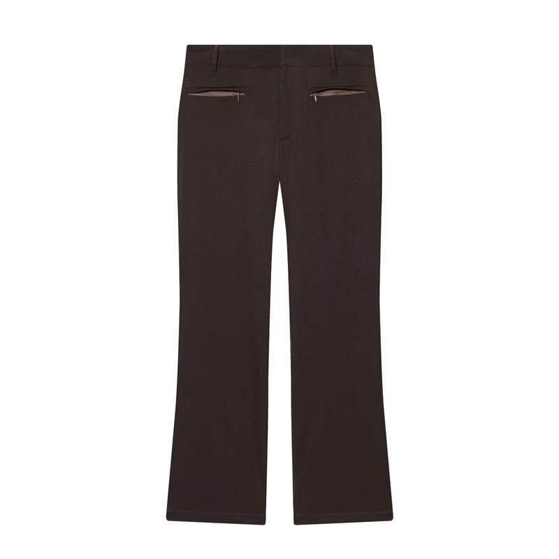 Women High-Waisted Flared Trousers with Belt Loops and Welt Pockets Mune Fashion