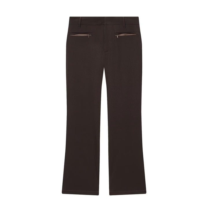 Women High-Waisted Flared Trousers with Belt Loops and Welt Pockets Mune Fashion
