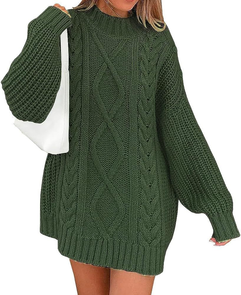 Women’s Oversized Knit Dress with Cable and Ribbed Texture Mune Fashion