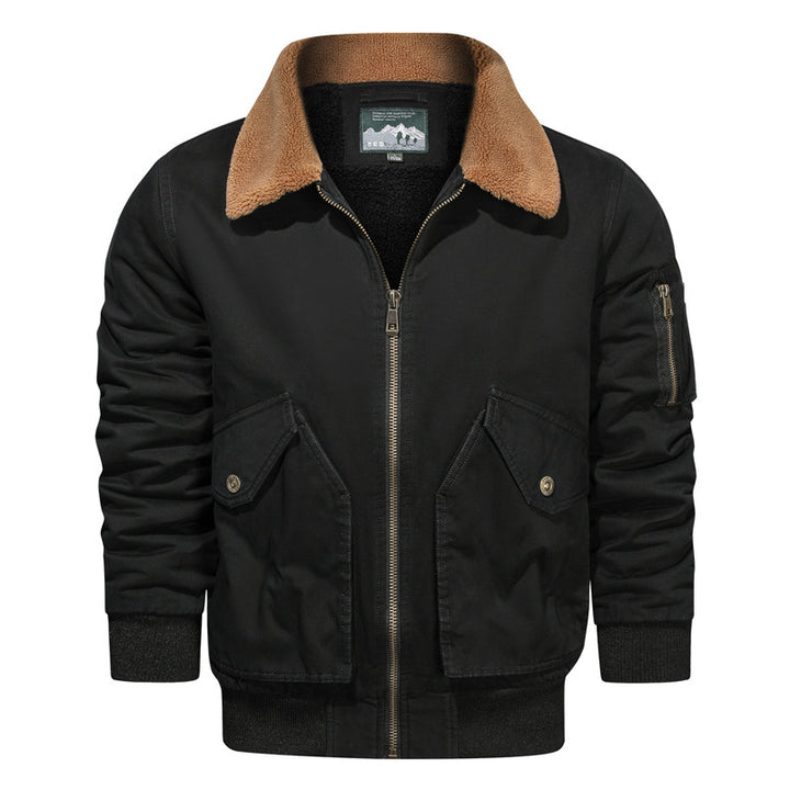 Men's Vintage Canvas Bomber Jacket with Sherpa Collar and Reinforced Flap Pockets Mune Fashion