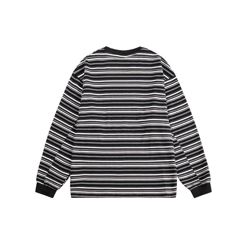 Unisex Oversize-Longsleeve shirt made of heavy cotton with striped pattern and ribbed round neckline Mune Fashion