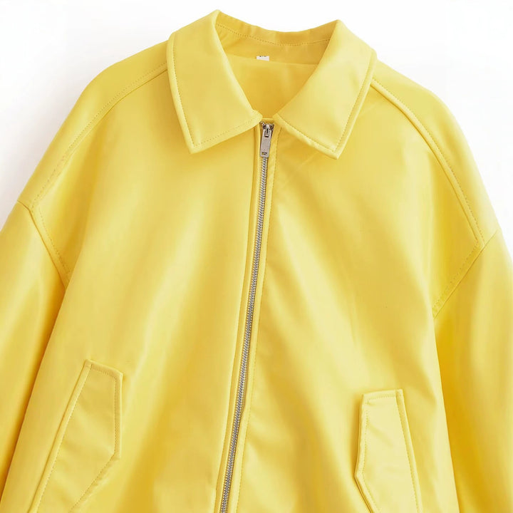 Women's Oversized Bomber Jacket with Zipper, Ribbed Hem and Flap Pockets Mune Fashion