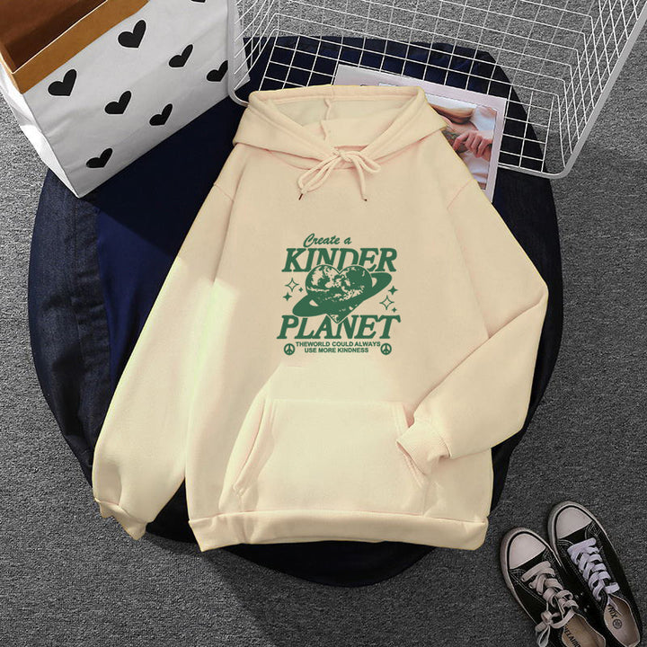 Unisex oversized hoodie with statement print "Kids Planet", kangaroo pocket and soft lining Mune Fashion