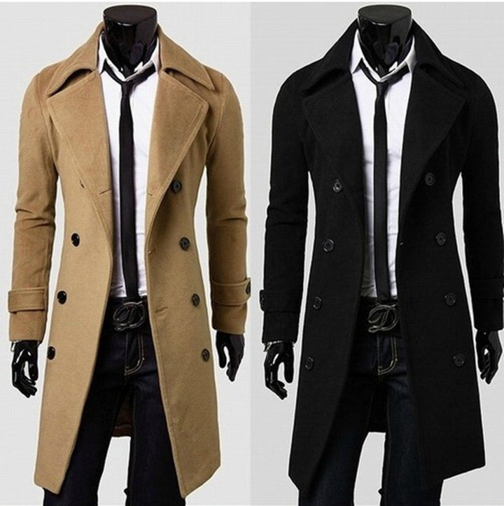 Men's tailored double-breasted trench coat made of wool blend with classic lapels and back vent Mune Fashion