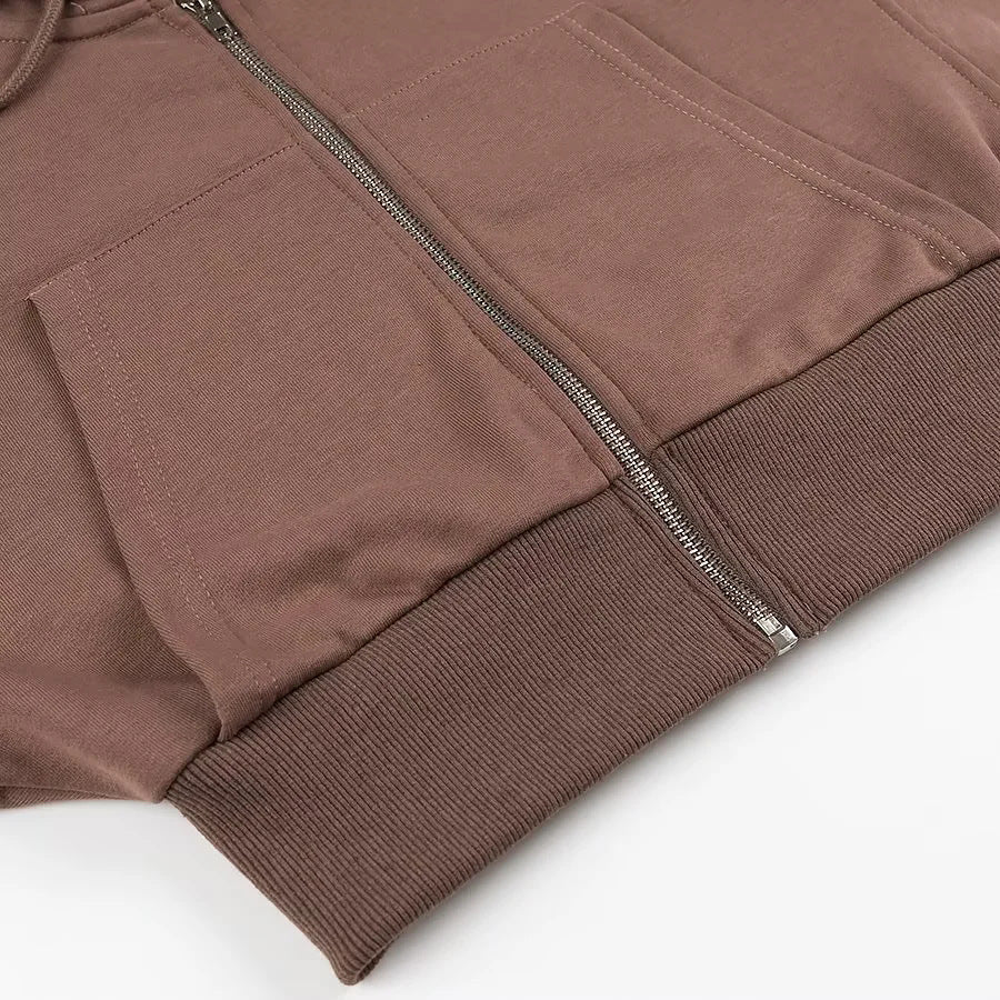 Women's cropped hoodie jacket with full zip, padded hood, and kangaroo pockets Mune Fashion
