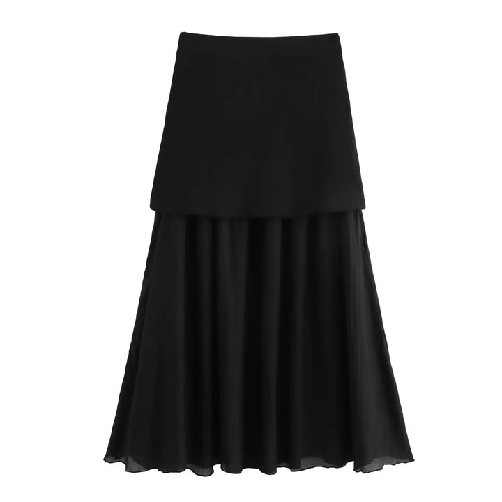 Women's two-layer Maxi Skirt with pleated chiffon and high waist Mune Fashion