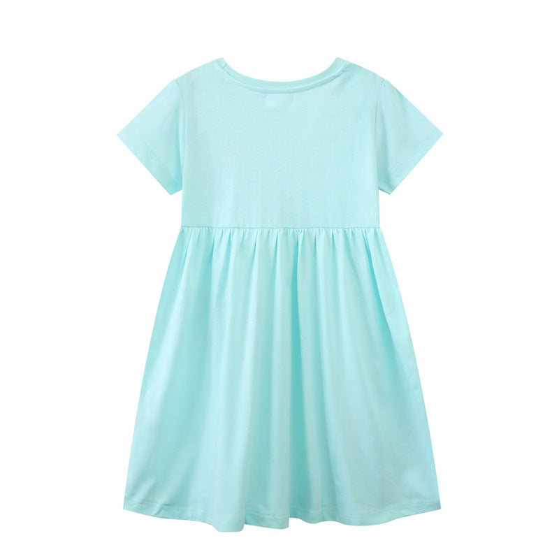 Girls Short Sleeve T-Shirt Dress with Colorful Glitter Rainbow Design Mune Fashion