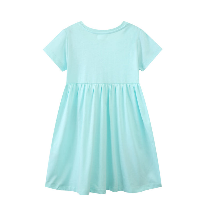 Girls Short Sleeve T-Shirt Dress with Colorful Glitter Rainbow Design Mune Fashion