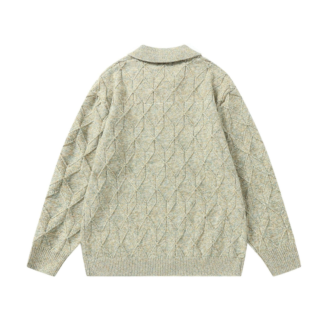 Women’s coarse structured knit zip cardigan with shirt collar Mune Fashion