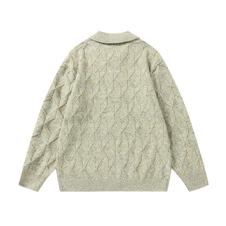 Women’s coarse structured knit zip cardigan with shirt collar Mune Fashion