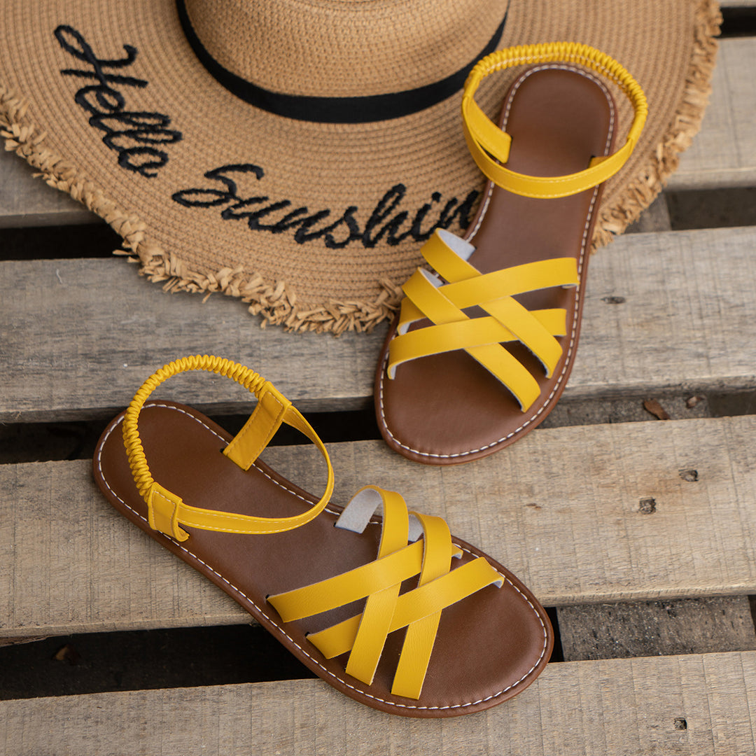 Women Woven Strap Sandals with Elastic Heel Strap Mune Fashion