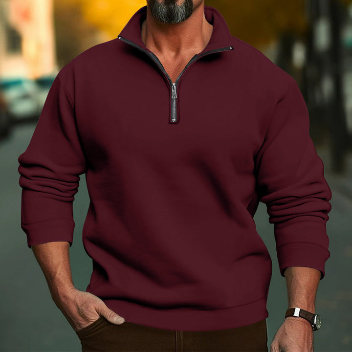 Men's Comfort Half-Zip Sweatshirt made of French Terry with Stand-Up Collar Mune Fashion
