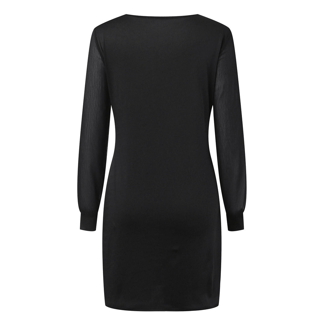 Women's elegant sheath dress with transparent chiffon sleeves, round neckline, and tailored silhouette Mune Fashion