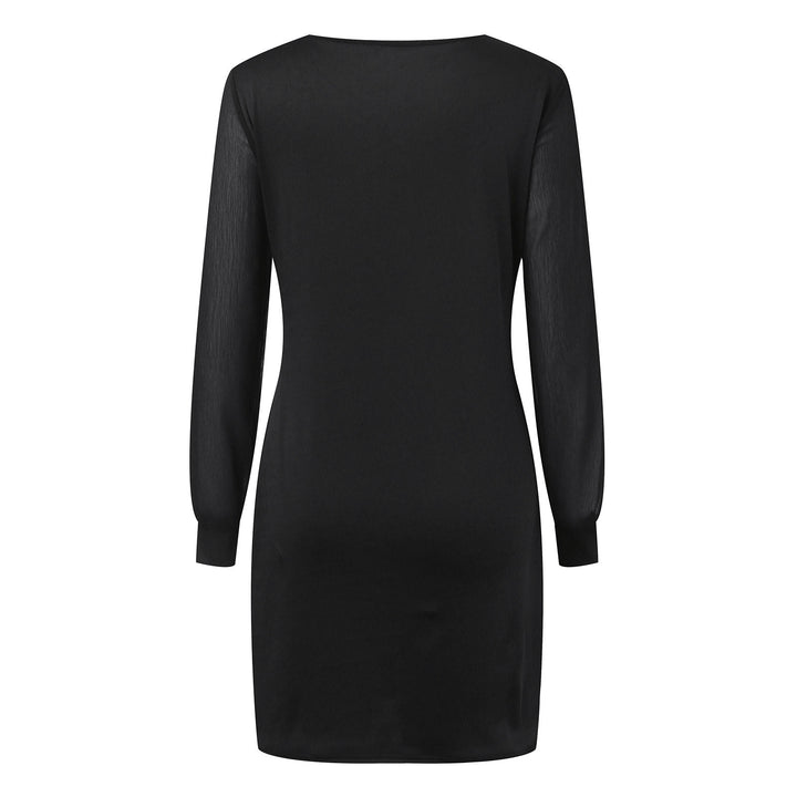 Women's elegant sheath dress with transparent chiffon sleeves, round neckline, and tailored silhouette Mune Fashion