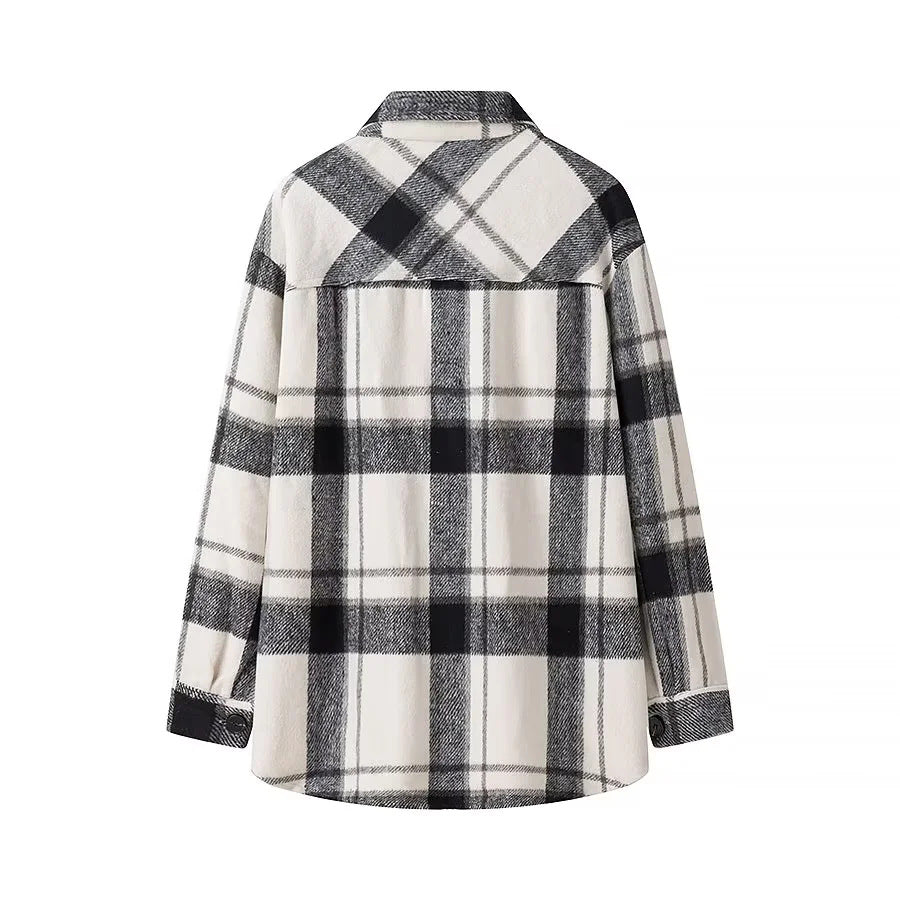 Women checked overshirt in shacket style with patch chest pockets Mune Fashion