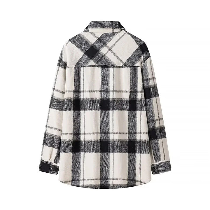 Women checked overshirt in shacket style with patch chest pockets Mune Fashion