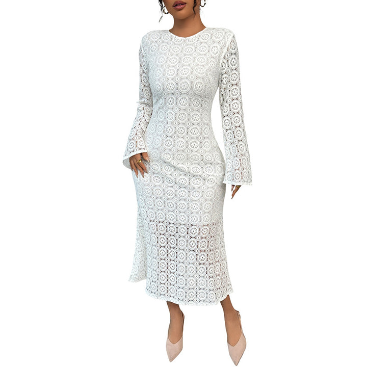 Women Elegant Lace Dress with Flared Sleeves Mune Fashion