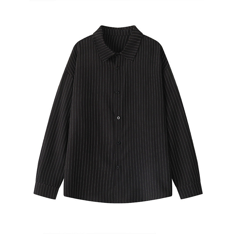 Men's Loose Pinstripe Shirt with Kent Collar, Overshirt Cut and Continuous Button Placket Mune Fashion