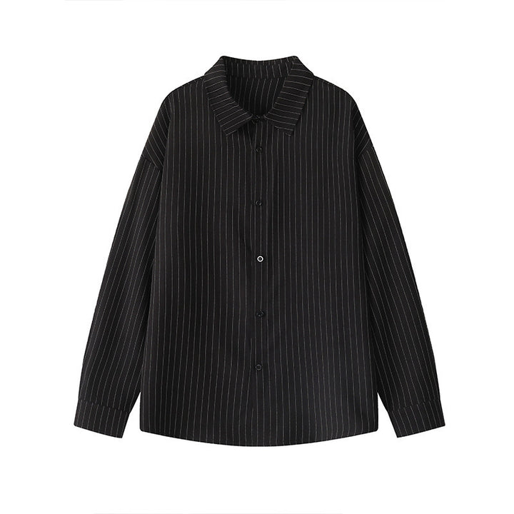 Men's Loose Pinstripe Shirt with Kent Collar, Overshirt Cut and Continuous Button Placket Mune Fashion