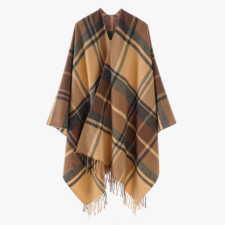 Women's Rectangular Plaid Throw with Soft Wool Blend and Fringe Hem Mune Fashion