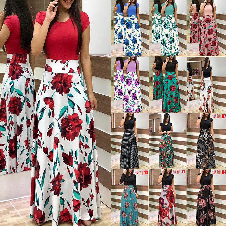 Women's Flowing Maxi Skirt with High Waist and Large Floral Print Mune Fashion