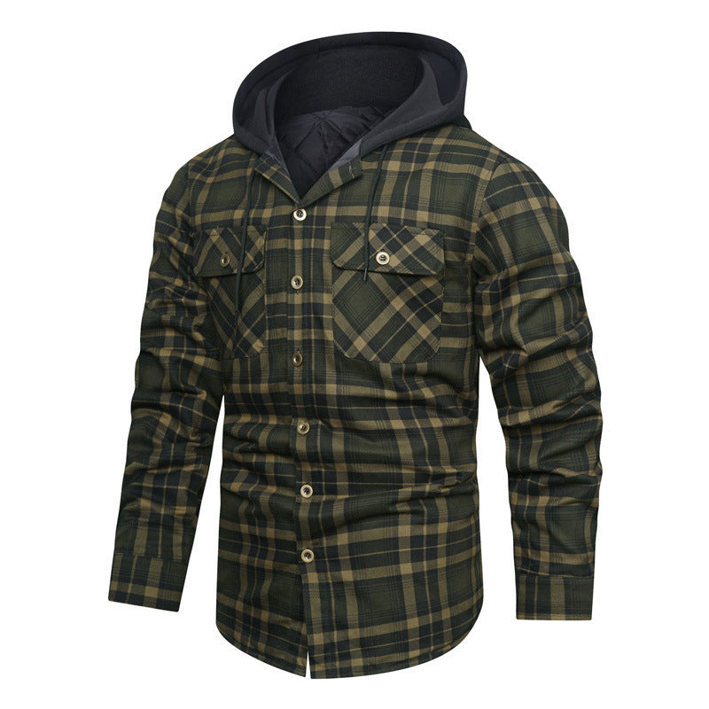 Men's hooded shirt jacket in check pattern with quilted lining Mune Fashion