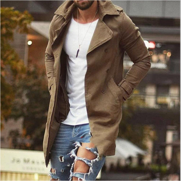 Men's lightweight urban trench coat with double-breasted button placket and casual used look Mune Fashion