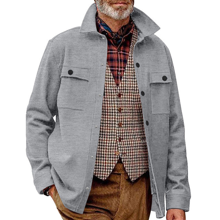 Men's Fleece Shirt Jacket with Two Chest Pockets and Stylish Stand-Up Collar Mune