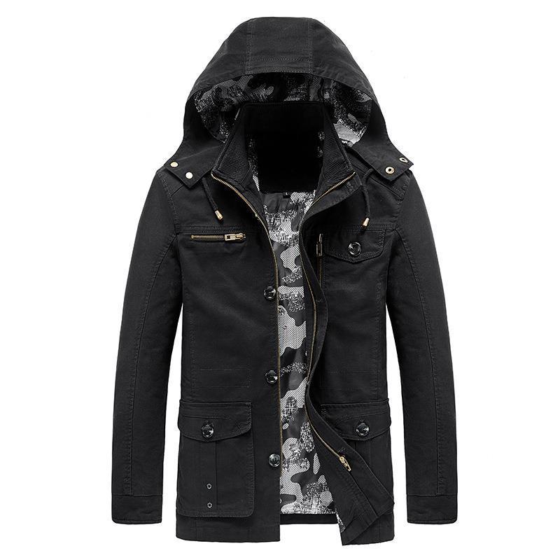 Men's mid-length canvas field jacket with hood, cargo pockets and camouflage lining Mune Fashion